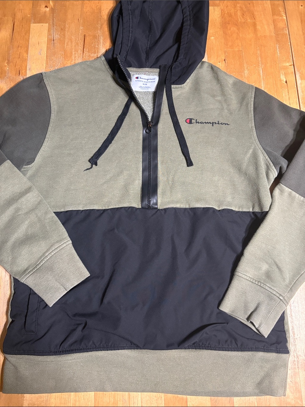 Champion Olive & Black Half-Zip Hooded Pullover